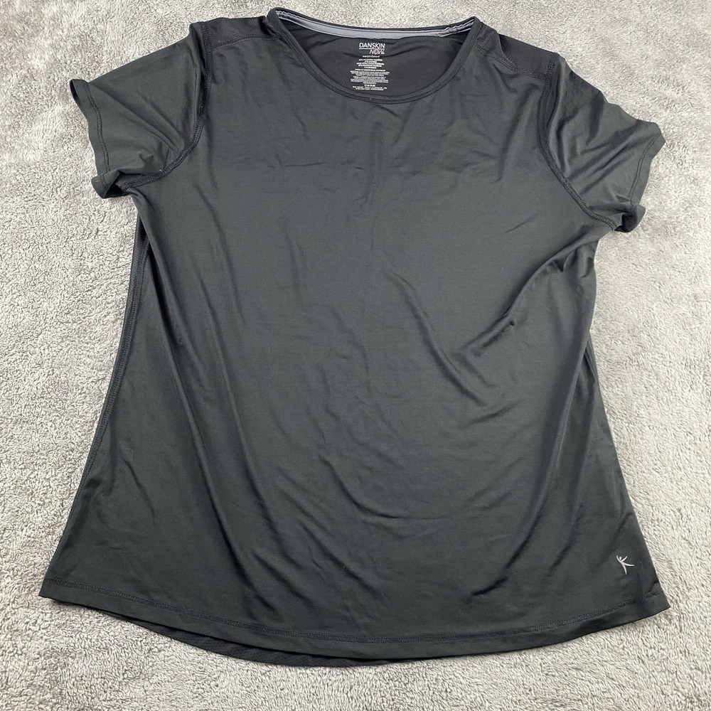 Danskin Now Semi-fitted Activewear Top Womens Large (12-14) Black Short Sleeve